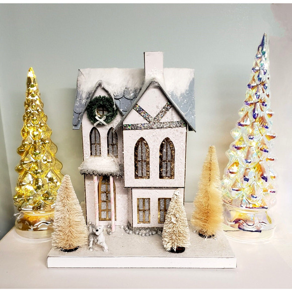 Holiday Village House Cody Foster Large 11" Putz Blue Mill Dog Sisal Trees - Picture 6 of 12